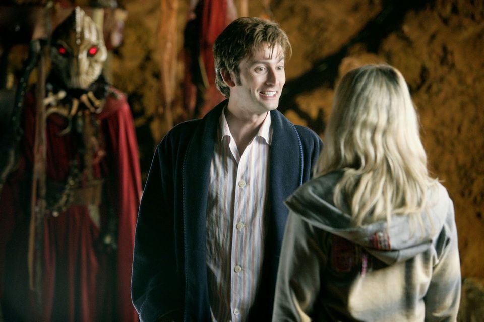 The Doctor (David Tennant), Rose Tyler (Billie Piper) and a member of alien race the Sycorax in a scene from the 2005 ‘Doctor Who’ Christmas special. Photo: BBC